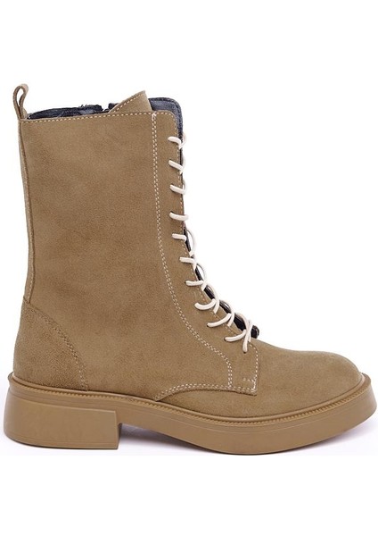 Hakiki Deri Fermuarlı Kadın Uzun Bot