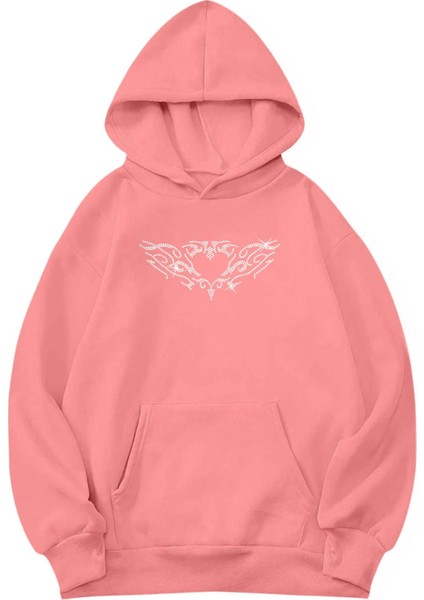 Unisex Oversize Heart Hoodie Pembe