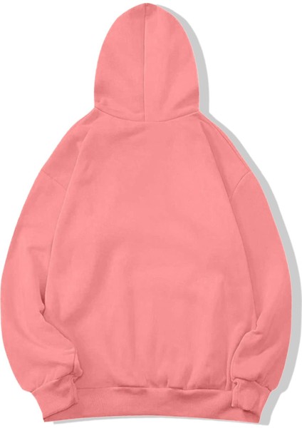 Unisex Oversize Heart Hoodie Pembe