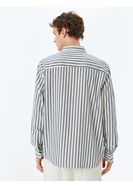 Uzun Kollu Düğmeli Gömlek Yaka Slim Fit Çizgili Gömlek fırsatları