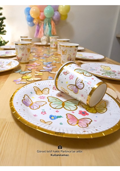 8 Kişilik Makaron Gold Yaldızlı Kelebek Kullan At Karton Popcorn Mısır Kutusu- Kullan At Tabak-Bardak-Çatal Kaşık Bıçak Parti Seti fiyatları