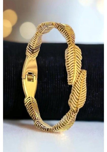 Gold Yaprak Çelik Kadın Bileklik