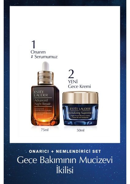 Estee Lauder Gece Bakımının Mucizevi İkilisi Onarıcı Set - Serum 75ml, Bounce Crème 50ml