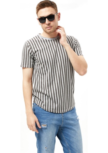 Çizgili Bisiklet Yaka Tişört %100 Cotton fiyatları