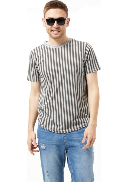 Çizgili Bisiklet Yaka Tişört %100 Cotton modelleri