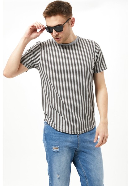 Çizgili Bisiklet Yaka Tişört %100 Cotton indirimleri