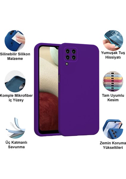 Samsung Galaxy A12 Kılıf Lansman Premium Silinebilir Mor Silikon fiyatları