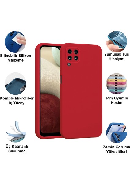Samsung Galaxy A12 Kılıf Lansman Premium Silinebilir Kırmızı Silikon fiyatları