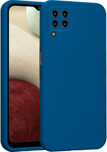 Samsung Galaxy A12 Kılıf Lansman Premium Silinebilir Mavi Silikon