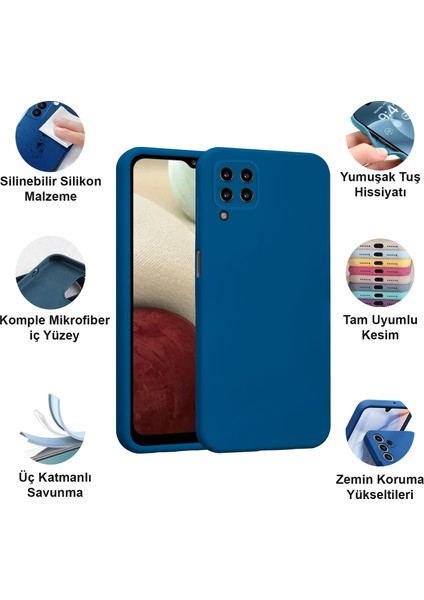Samsung Galaxy A12 Kılıf Lansman Premium Silinebilir Mavi Silikon fiyatları