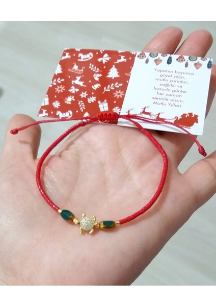 Zirkon Taşlı Kaplumbağa Çek Cam ve Miyuki Boncuklu Yılbaşı Bileklik