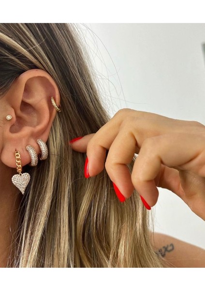 Vip Seri Gold Zincit Detaylı Zirkon Taşlı Kalp Küpe