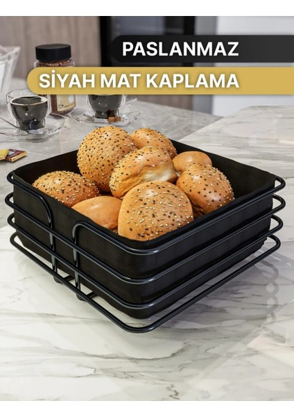 Kare Dekoratif Metal Siyah Ekmek Meyve Sepeti