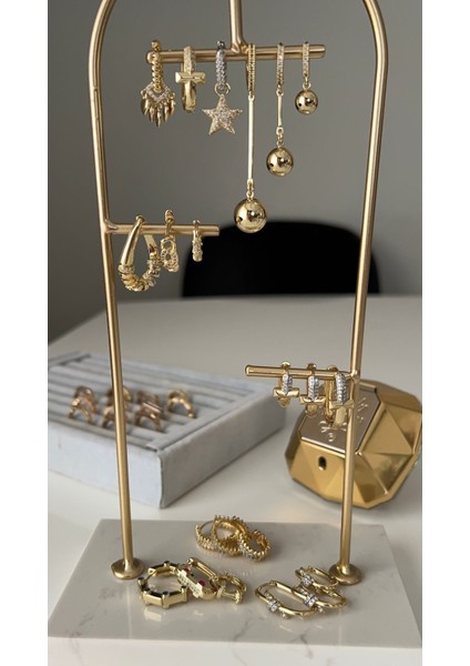 Vip Seri Gold Iki Renkli Zirkon Taşlı 3 Lü Halka Set Küpe fiyatları