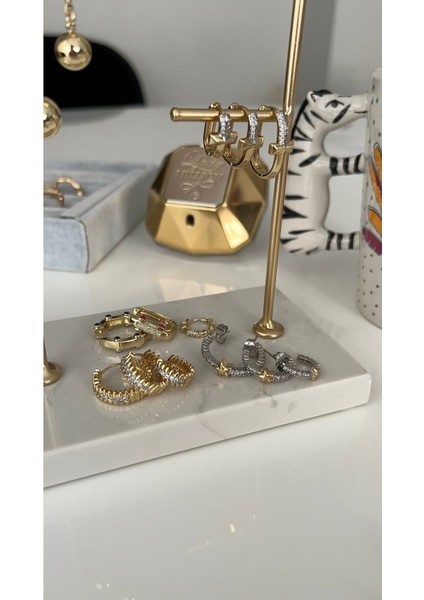 Vip Seri Gold Iki Renkli Zirkon Taşlı 3 Lü Halka Set Küpe modelleri
