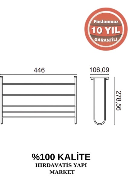Paslanmaz Pirinç Bella Tel Raf Havluluk 45 cm fiyatları
