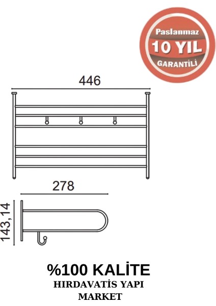 Paslanmaz Pirinç Bella Askılıklı Raf Havluluk 50 cm fiyatları