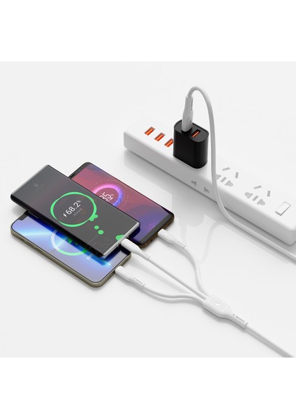 3in1 Çoğaltıcı Kablo Usb-A To Lightning Type-C Micro Şarj Data Kablosu 60W 1.2m Beyaz Wiwu WI-C046E