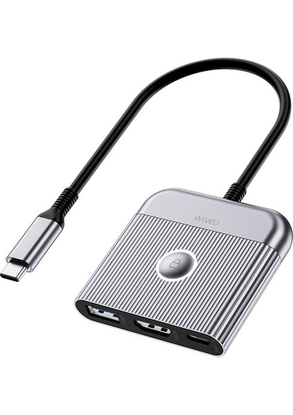 USB C HDMI Adaptörü 3in1 HDMI 4K@60Hz Girişli 100W Pd Type-C Hub Bağlantı Istasyonu Gri Wiwu WI-HB8002