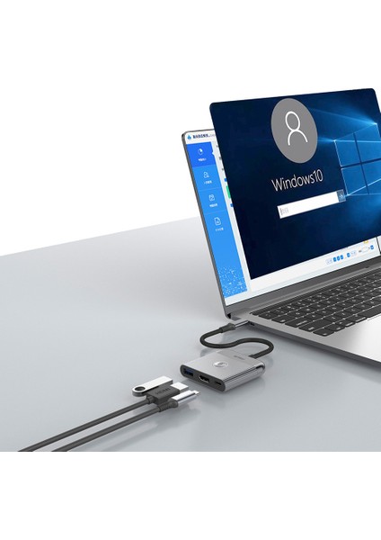 USB C HDMI Adaptörü 3in1 HDMI 4K@60Hz Girişli 100W Pd Type-C Hub Bağlantı Istasyonu Gri Wiwu WI-HB8002