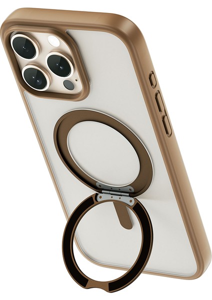 Apple iPhone 16 Pro Kılıf Magsafe Metal Yüzüklü 360° Görünmez Standlı Armor Ultra Çöl Gold FGG-202