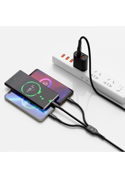 3in1 Çoğaltıcı Kablo Usb-A To Lightning Type-C Micro Şarj Data Kablosu 60W 1.2m Siyah Wiwu WI-C046E