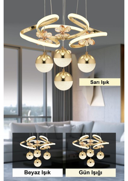 Tekno Trust Rodin 4'lü Gold Sarkıt 3 Renk LED Kristal Taşlı Ledli Avize