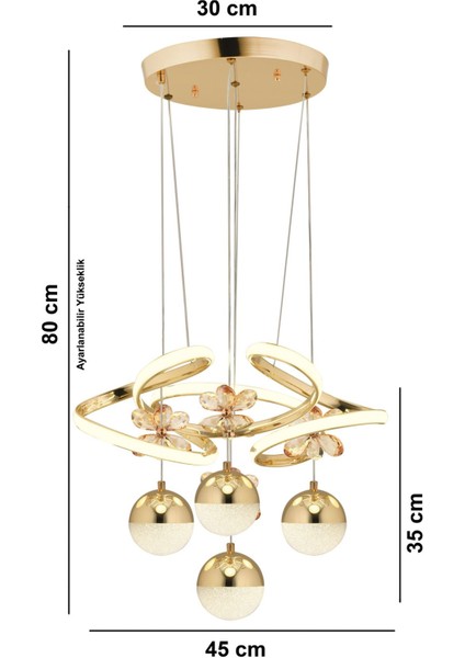 Tekno Trust Rodin 4'lü Gold Sarkıt 3 Renk LED Kristal Taşlı Ledli Avize