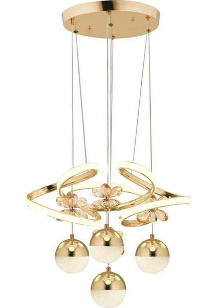 Tekno Trust Rodin 4'lü Gold Sarkıt 3 Renk LED Kristal Taşlı Ledli Avize