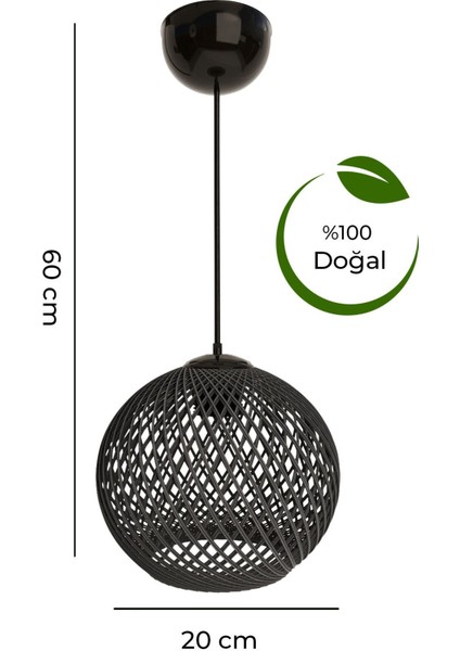 Füme Sarkıt Top Avize, Ahşap, Siyah Kablo, 20x65 cm, Şık ve Modern Tasarım modelleri
