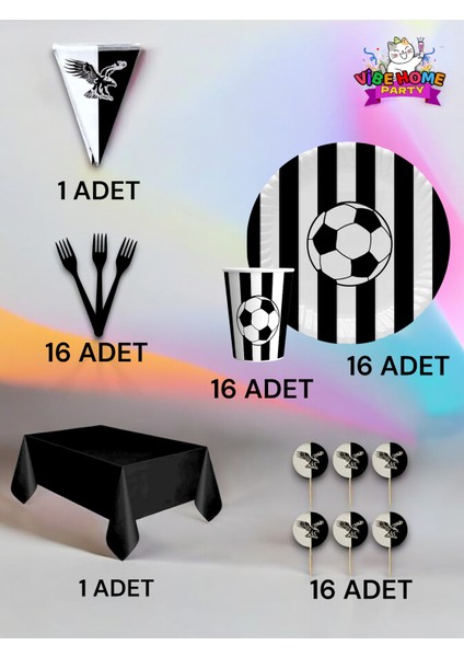 16 Kişilik Siyah Beyaz Taraftar Premium Set - Doğum Günü Parti ve Eğlenceli Etkinlikler fiyatları