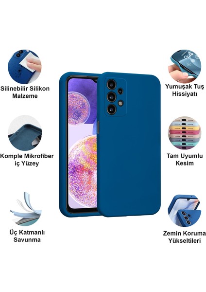 Samsung Galaxy A23 Kılıf Lansman Premium Silinebilir Mavi Silikon fiyatları