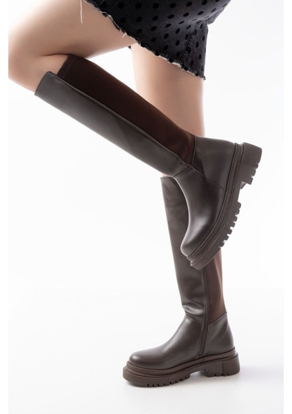 Bayan ÇIZME812-305 Kahve Arkası Streç Fermuarlı Günlük Kadın Çizme fırsatları