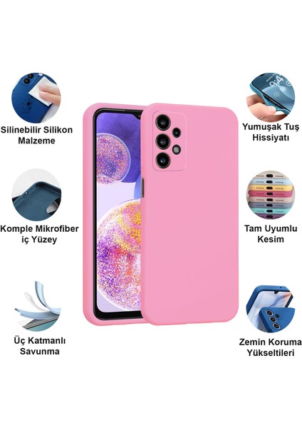 Samsung Galaxy A23 Kılıf Lansman Premium Silinebilir Pembe Silikon fiyatları