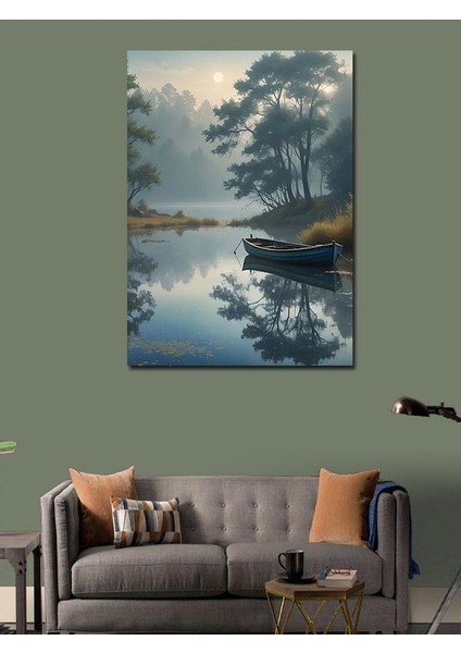 Kanvas Tablo Gölde Sessiz Bir Kayık modelleri