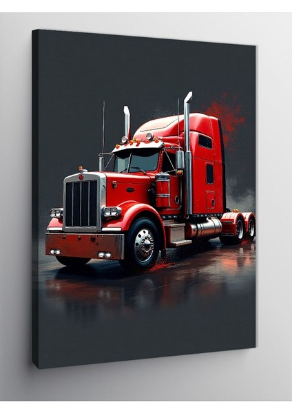 Kanvas Tablo Kırmızı Tır ve Asfalt