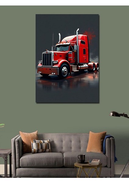 Kanvas Tablo Kırmızı Tır ve Asfalt modelleri