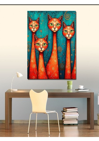 Kanvas Tablo Renkli Modern Kedi Figürleri