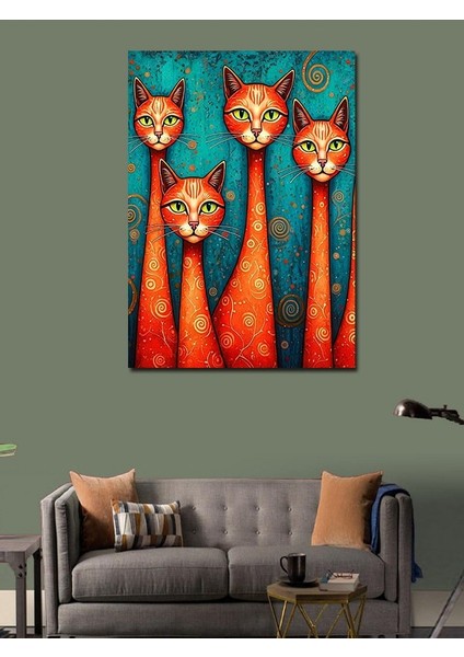 Kanvas Tablo Renkli Modern Kedi Figürleri