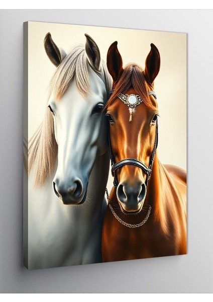 Kanvas Tablo Birlikte Duran Iki At Figürü
