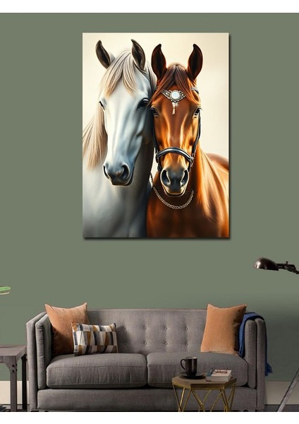 Kanvas Tablo Birlikte Duran Iki At Figürü modelleri