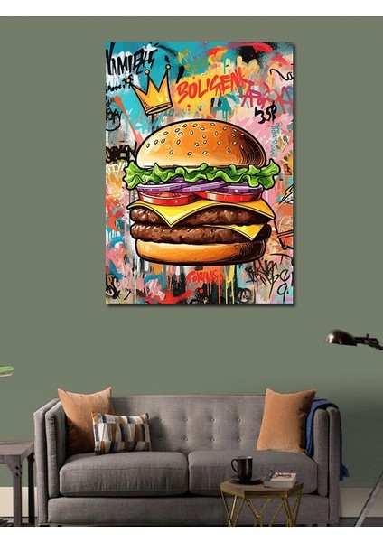 Kanvas Tablo Grafiti Ile Süslenmiş Burger
