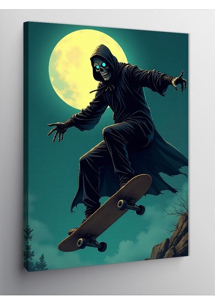 Kanvas Tablo Ay Işığında Kaykaycı