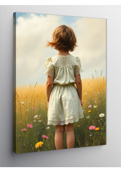 Kanvas Tablo Çiçekli Tarlada Küçük Kız