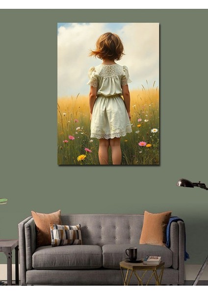 Kanvas Tablo Çiçekli Tarlada Küçük Kız modelleri
