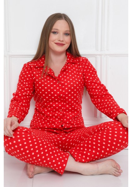 Almines Pijama Puantiyeli Peluş Kadın Pijama Takımı modelleri