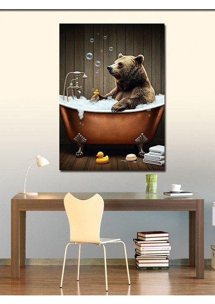 Kanvas Tablo Küvette Banyo Yapan Ayı Figürü fiyatları