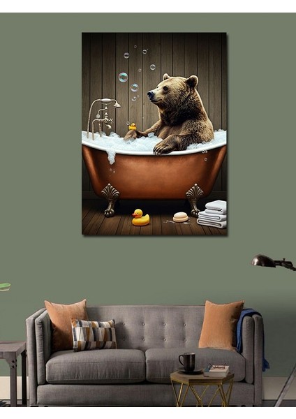 Kanvas Tablo Küvette Banyo Yapan Ayı Figürü modelleri