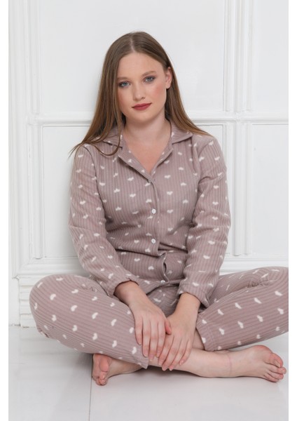 Almines Pijama Puantiyeli Peluş Kadın Pijama Takımı