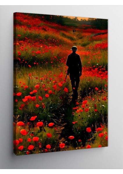 Kanvas Tablo Gelincik Tarlasında Asker
